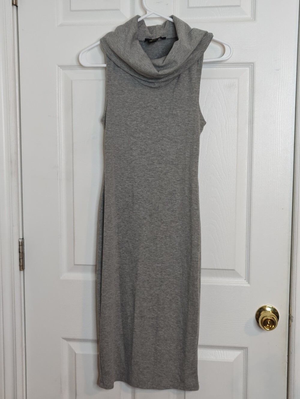 Revamped Gray Sleeveless Cowl Neck Bodycon Knee Length Midi Dress Size S